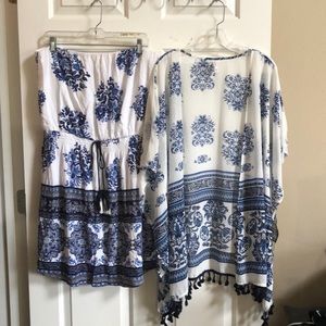 Mediterranean Sleeveless Dress with Matching Shawl